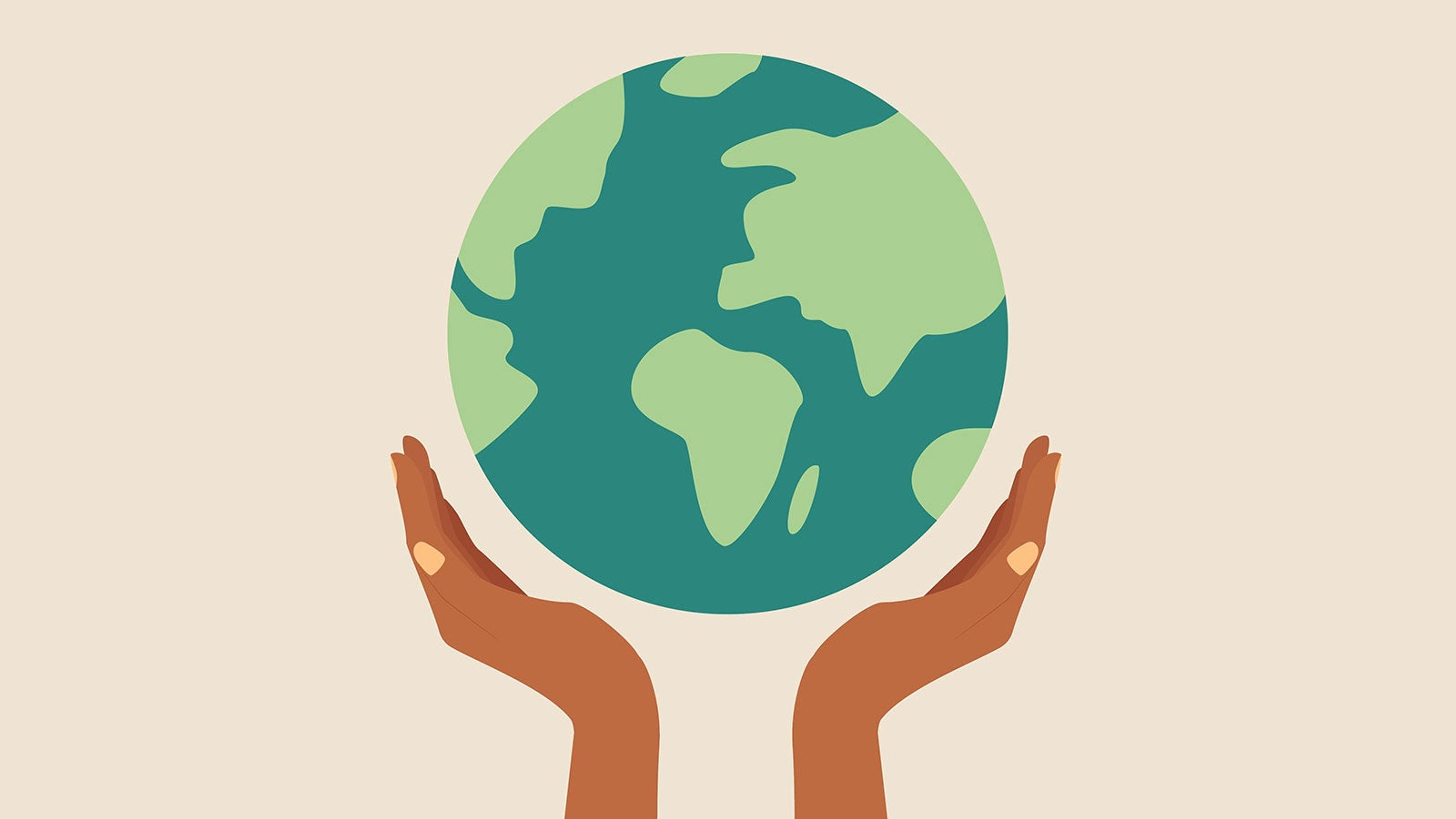 A illustration of two hands holding the Earth