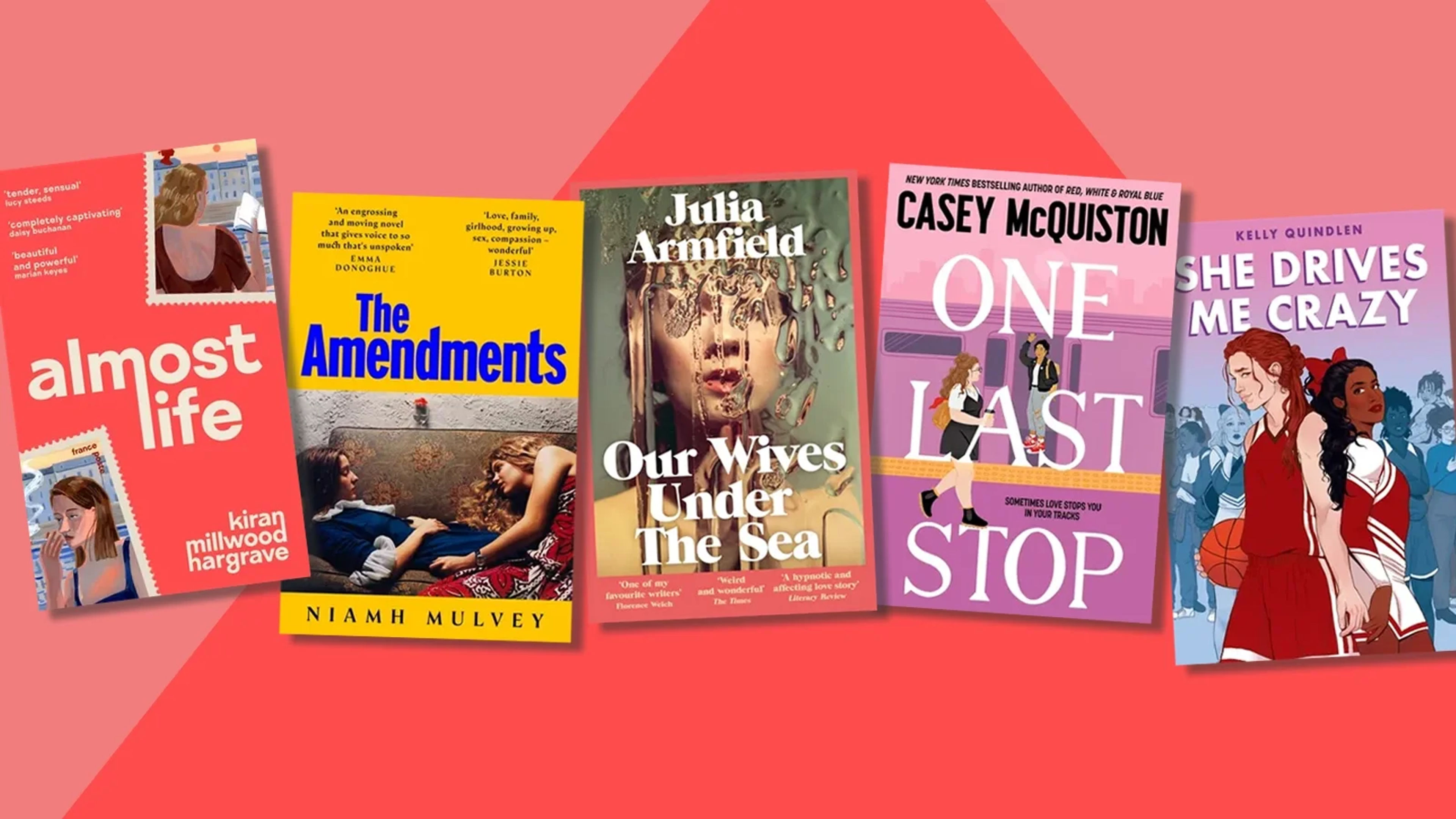 A two tone orange background overlaid with book covers
