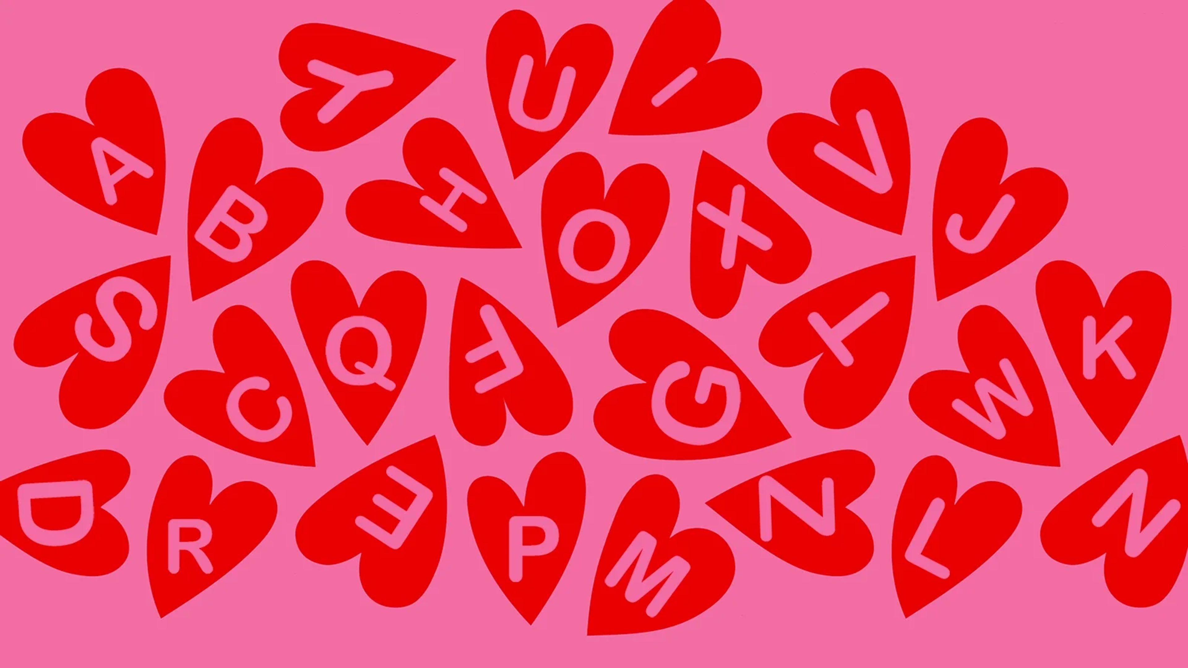 Letters of the alphabet in hearts