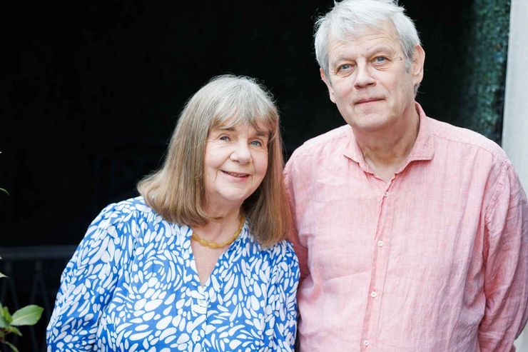 A photograph of Julia Donaldson and Axel Scheffler standing together smiling.