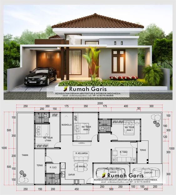 Model Denah Rumah dengan Garasi 2 Mobil