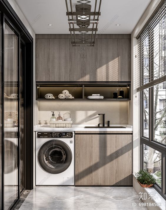 Indoor Laundry Room dengan Jendela Besar