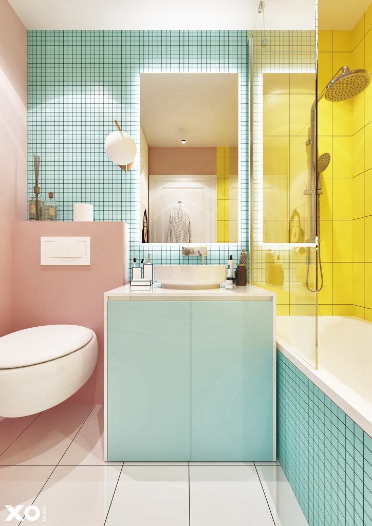 Model kamar mandi pastel dengan bathtub