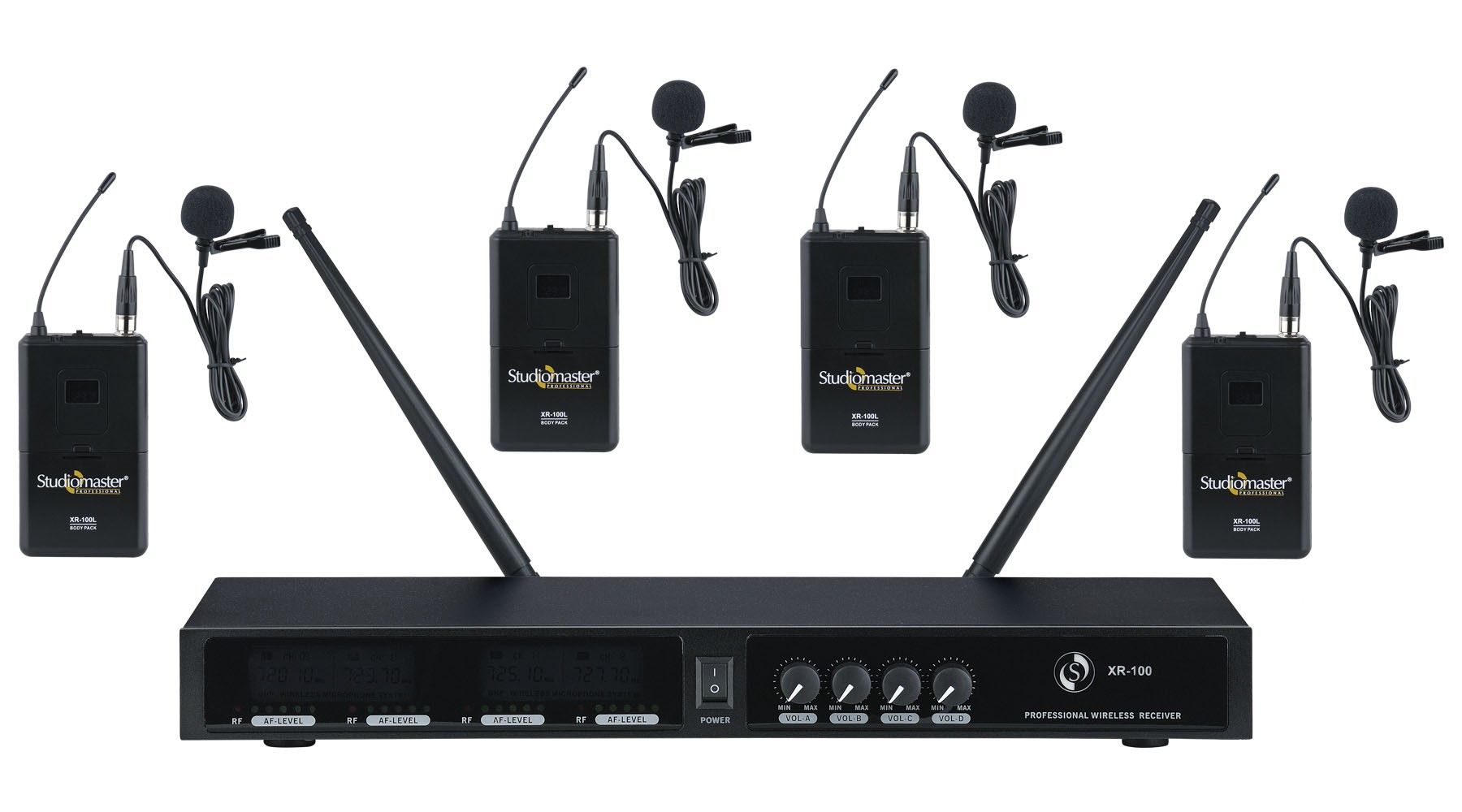 Studiomaster XR 100 4L UHF Wireless Microphone (4 Collar Microphones)