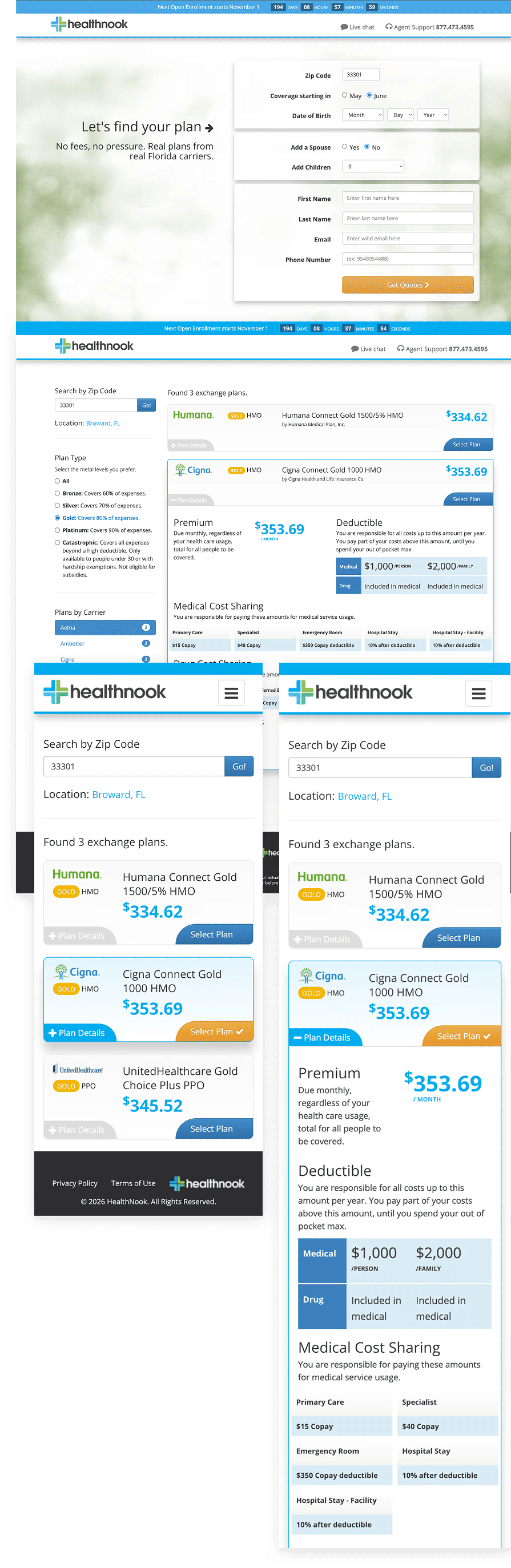Healthnook website & application pages