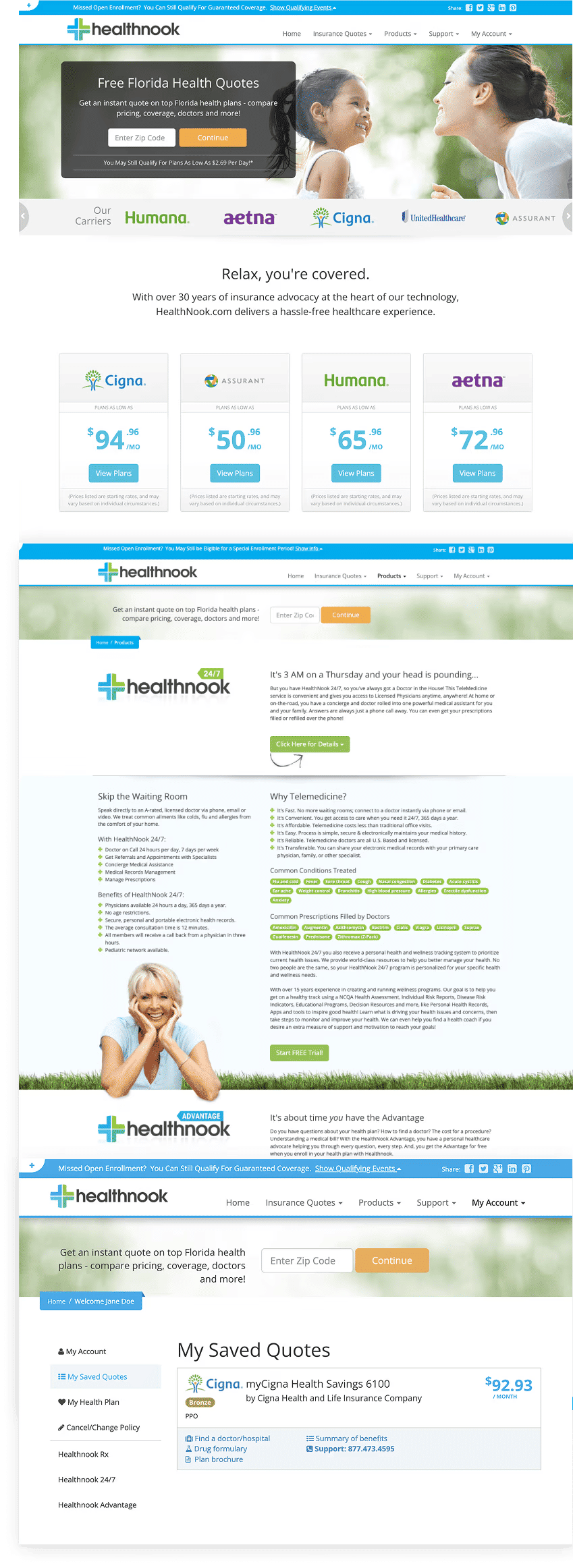 Healthnook website & application pages