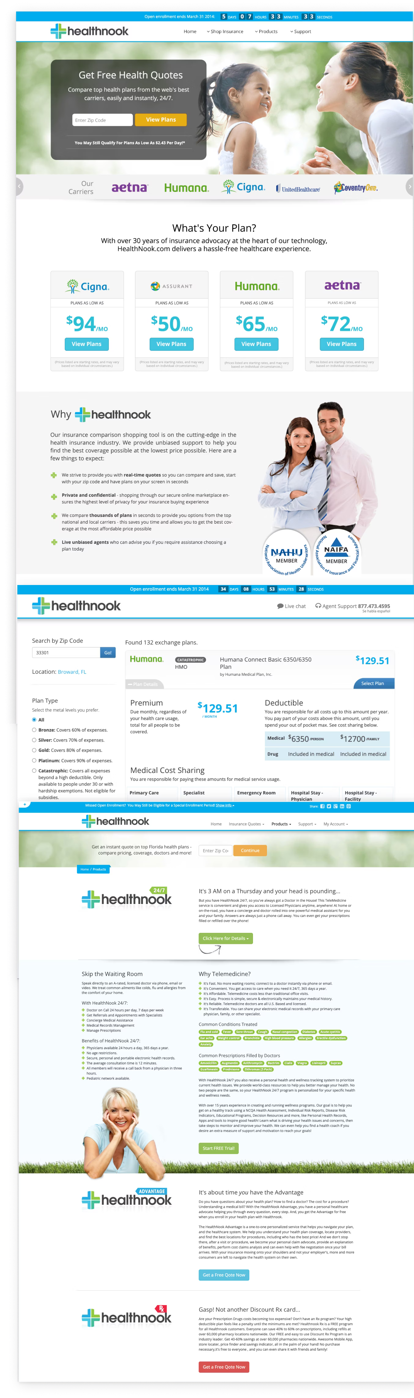 Healthnook website & application pages
