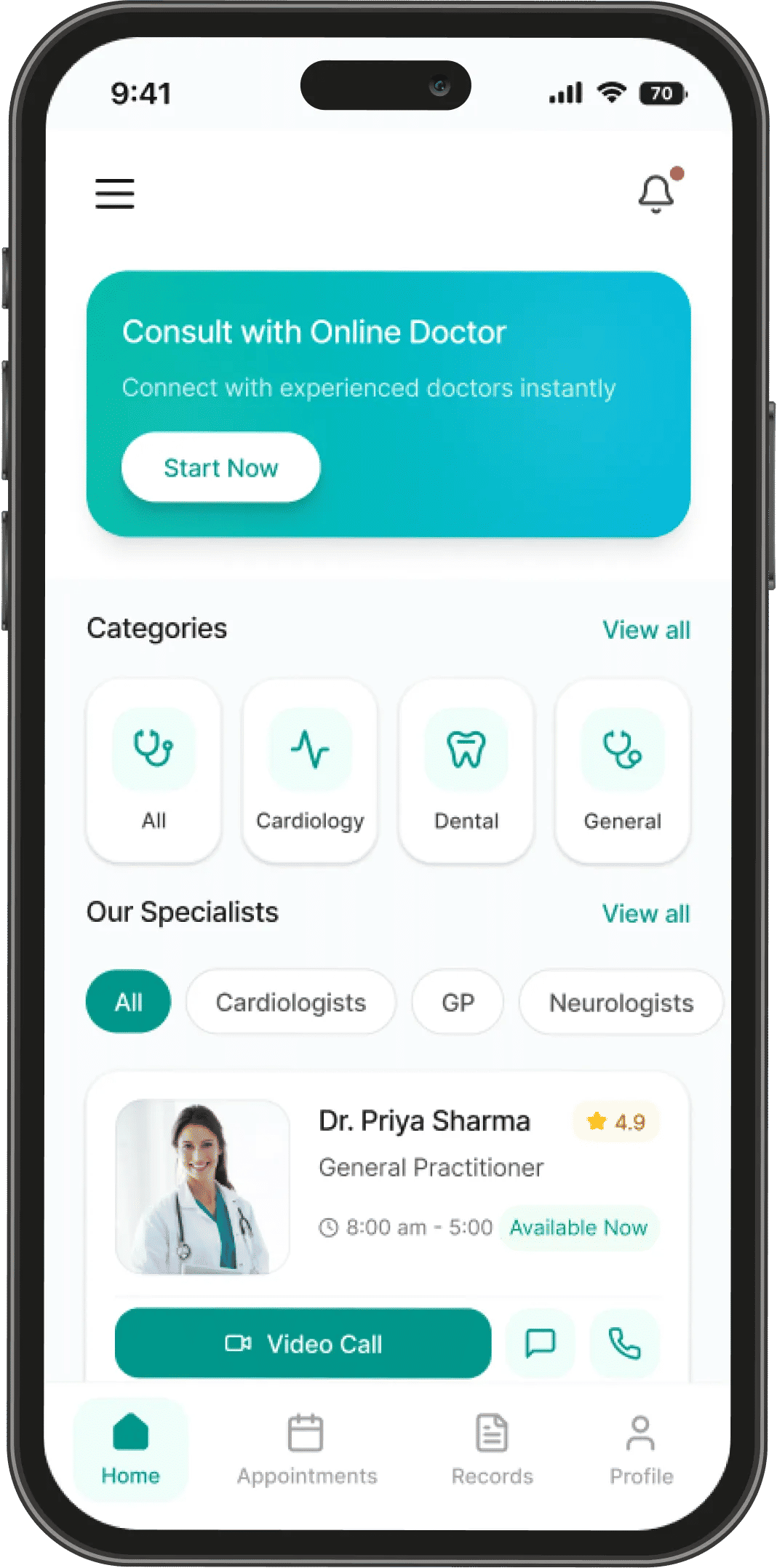 Healthcare app screen 1
