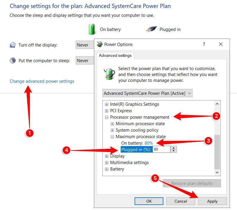 lower cpu settings in windows