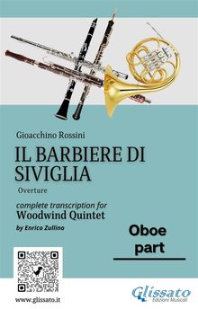 Oboe part "Il Barbiere di Siviglia" for woodwind quintet.  Gioacchino Rossini