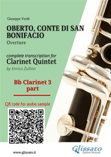 Bb Clarinet 3 part of "Oberto" for Clarinet Quintet.  Giuseppe Verdi