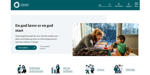 Skjermbilde av forsiden til Utdanningsforbundet. Foto.