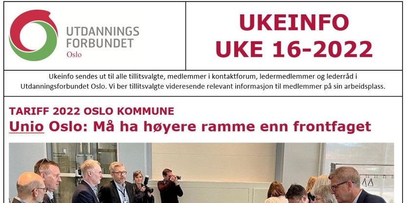 Faksimile av toppen av UKEINFO 16-2022