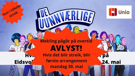 Tegning - Unios logo med streikeplakater - avlysning