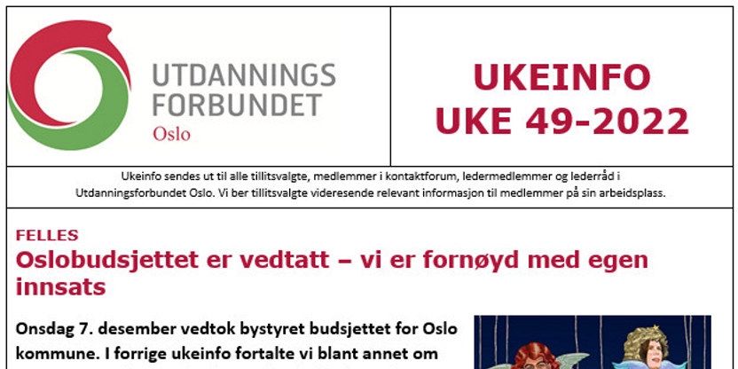 Faksimile av toppen av UKEINFO 49-2022