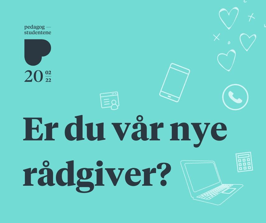 Er du vår nye rådgiver? Tekst på blå bakgrunn. Illurstrasjon. 