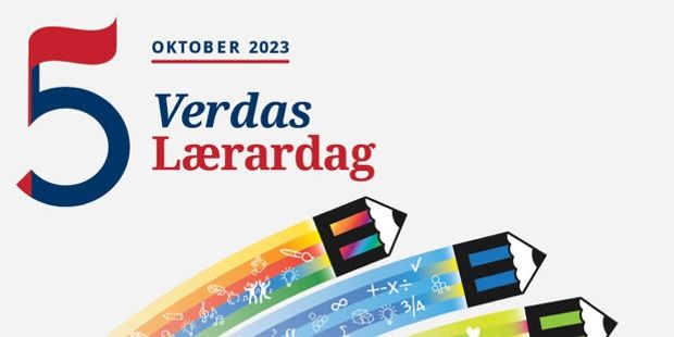 Logo med teksten: "5. oktober. Verdas lærardag." Illustrasjon
