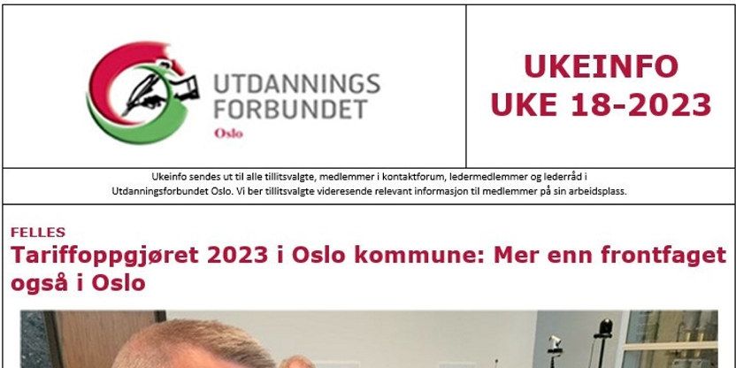 Faksimile av toppen av UKEINFO 18-2023