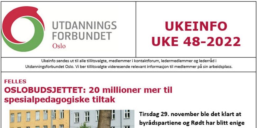 Faksimile av toppen av UKEINFO-eposten.