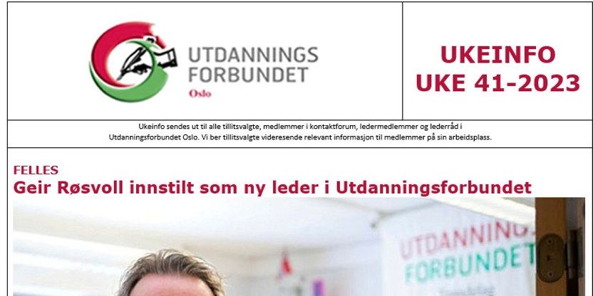 Faksimile av toppen av UKEINFO 41-2023