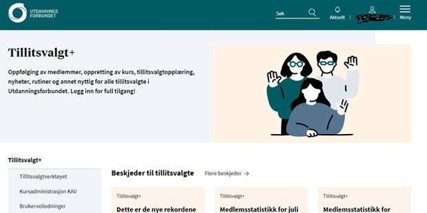 Bilde av forsiden til nettsiden Tillitsvalgt+. Illustrasjon. 