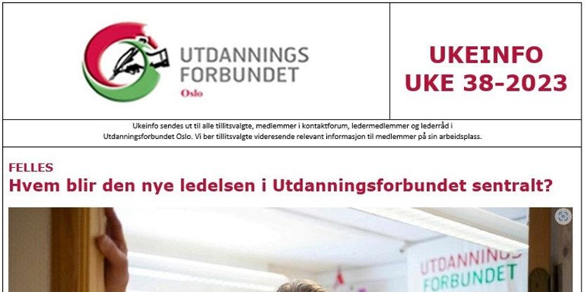 Faksimile av toppen av UKEINFO 38-2023