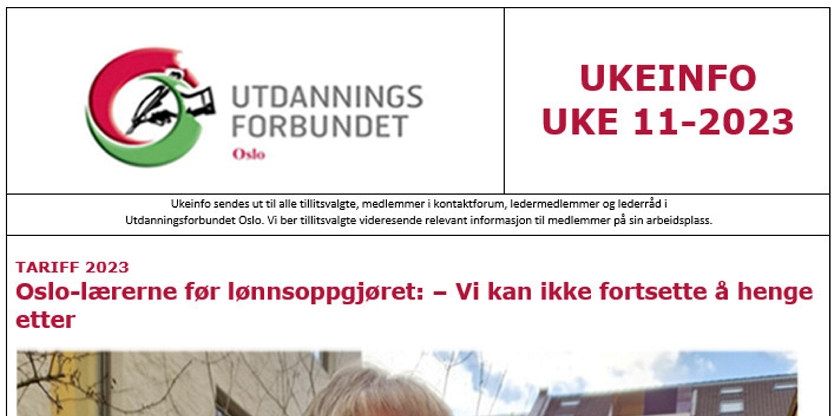 Faksimile av toppen av UKEINFO 11-2023