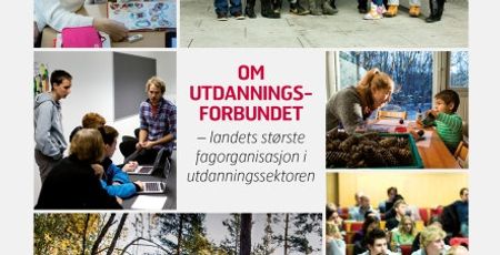 Forsidebilde av brosjyren med teksten: "Om Utdanningsforbundet". Illustrasjon