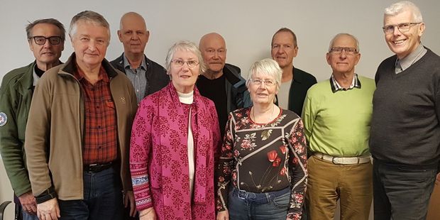 Bilde av pensjonistrådet. Fra venstre: Alf Magnus Nilsen, Jan Erik Gåsland, Ansgar Andreassen, Anne-Britt Leite Salvesen, Askild Johnsen, Randi Lohndal Frestad (nestleder), Dag Gulbrandsen, Kåre Michalsen, Harald Bjørløw (leder)