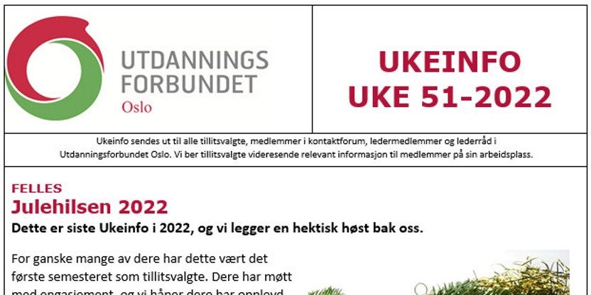 Faksimile av toppen av UKEINFO 51-2022