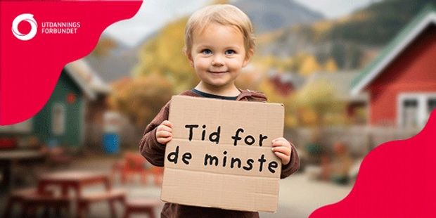 Et barn holder en plakat med teksten "Tid for de minste". Foto.