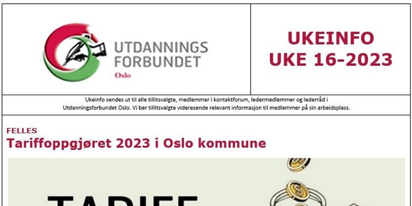 Faksimile av toppen av UKEINFO 16-2023