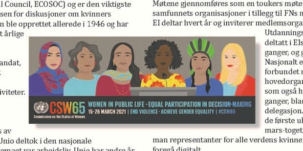 6 kvinner med forskjellige hudfarger og hodeplagg. Grafikk.