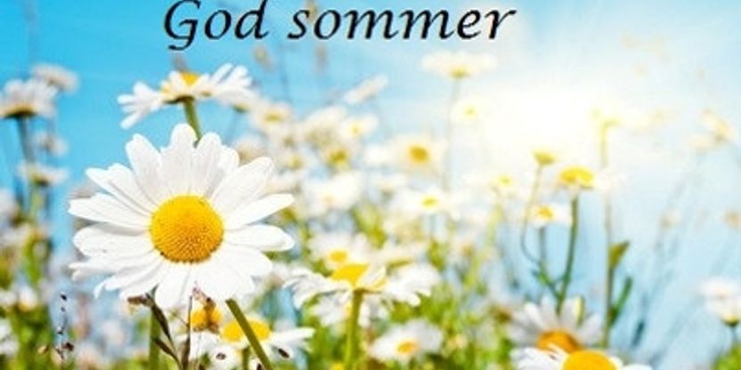 Bilde av sol og blomster med tekst God sommer