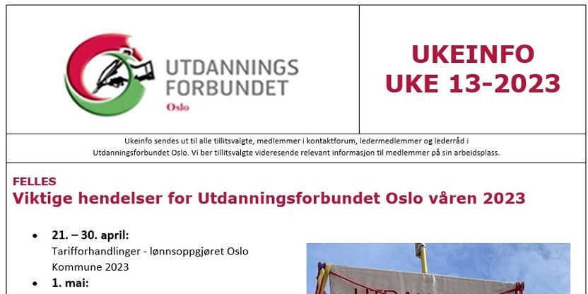 Faksimile: Toppen av UKEINFO 13-2023