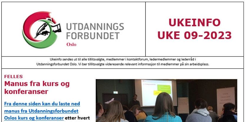 Faksimile av toppen av UKEINFO 09-2023