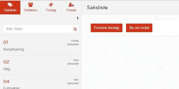 Skjermbilde av GoPlenum sånn det ser ut for en møtedeltaker. Illustrasjon.