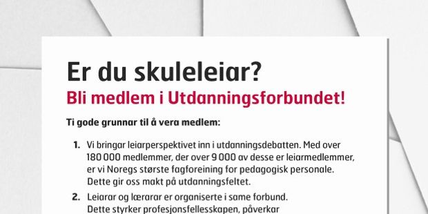 Bilde av plakat med tekst: "Er du skuleleiar?"