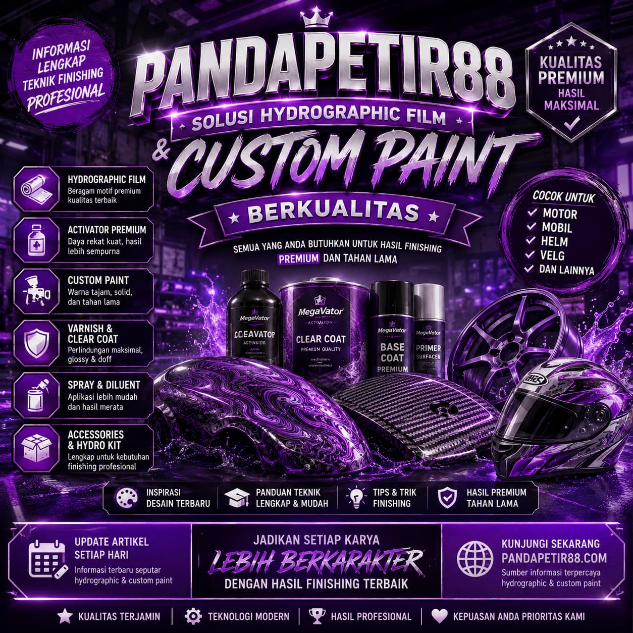 PANDAPETIR88 X MegaVator Solusi Hydrographic Film dan Custom Paint Berkualitas 