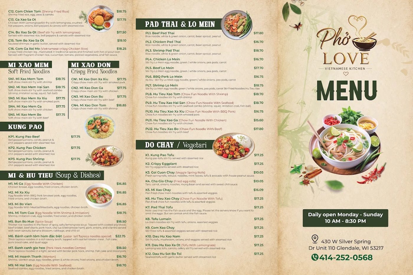 Nhà Hàng Phở Love Tuyển Thợ Xào, Phụ Bếp, Phục Vụ - Glendale, WI