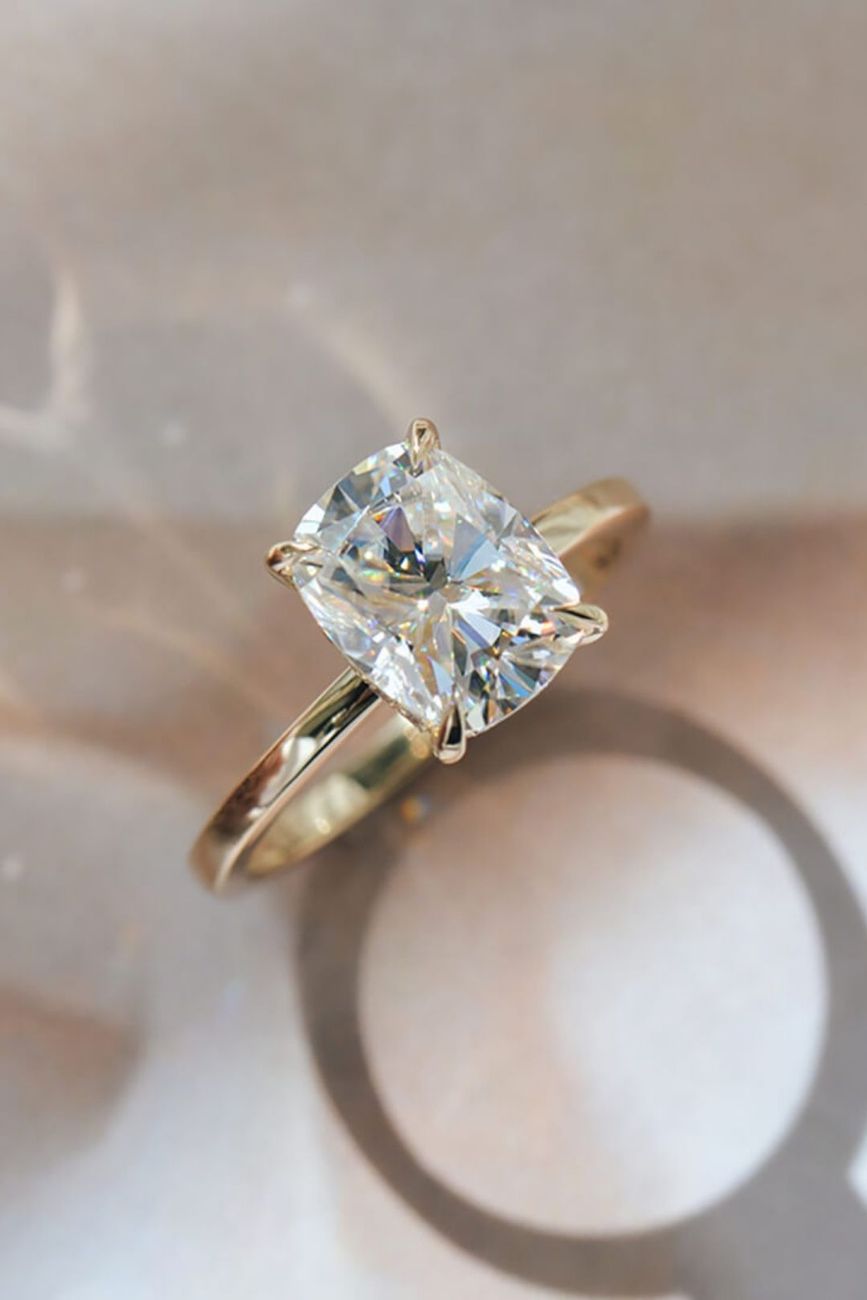 cushion moissanite yellow gold ring