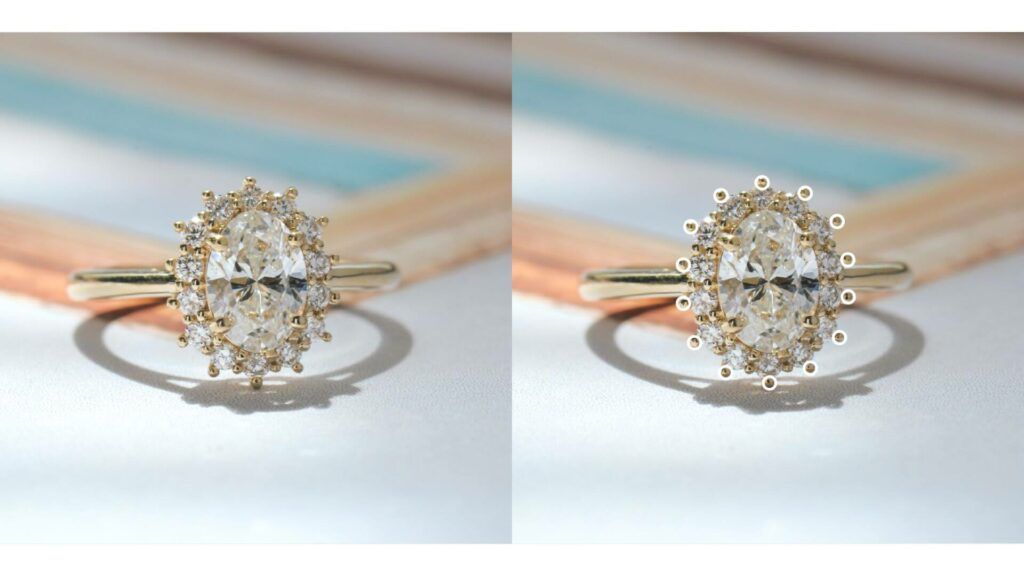 Star studded setting, halo engagement ring