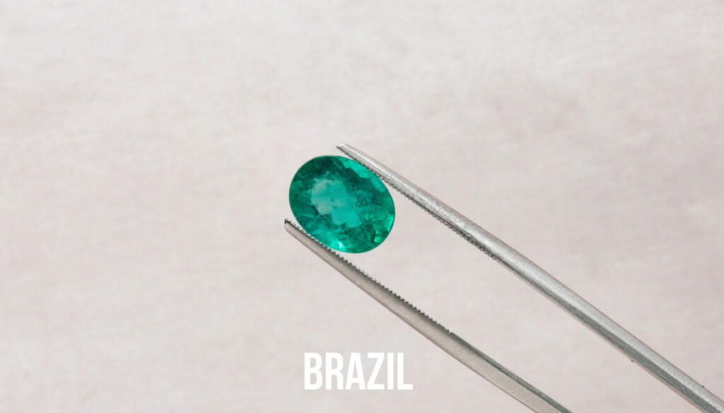 One single emerald stone originating from Brazil