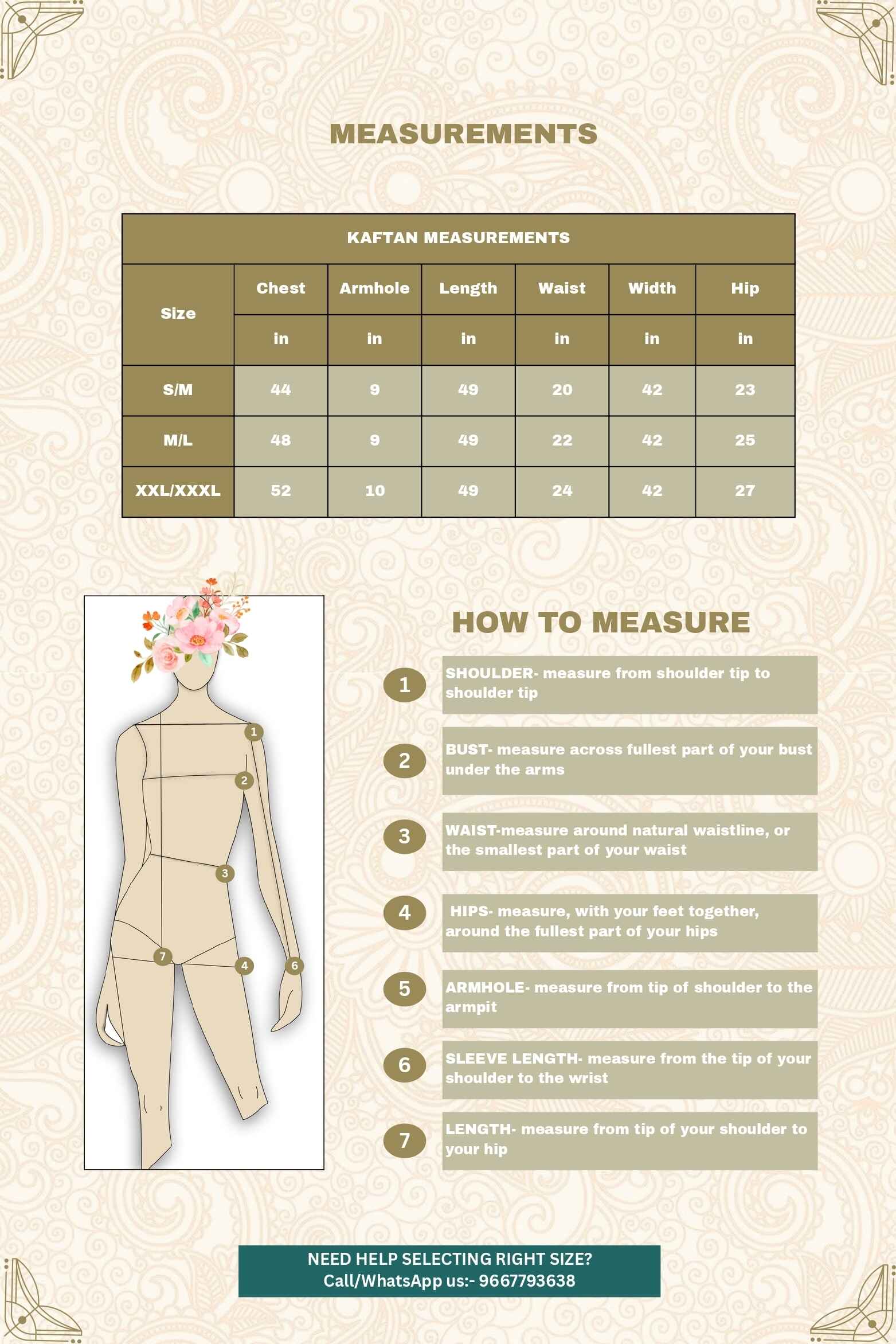 The Weaave Traveller Women's Cotton Kaftan Kurta, Ajrakh Block Print, Batwing Sleeves size chart