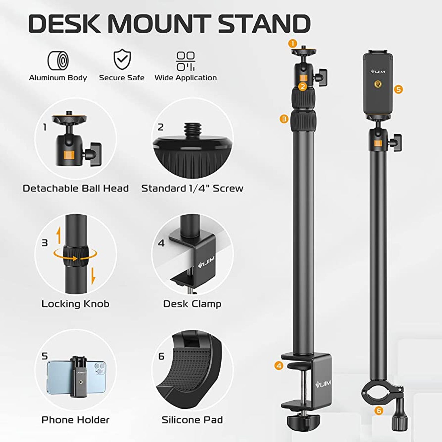 New! Overhead Desk Mount Stand for DSLR, DSLR & Ring Lights (Ulanzi VIJIM-LS02) angle 2