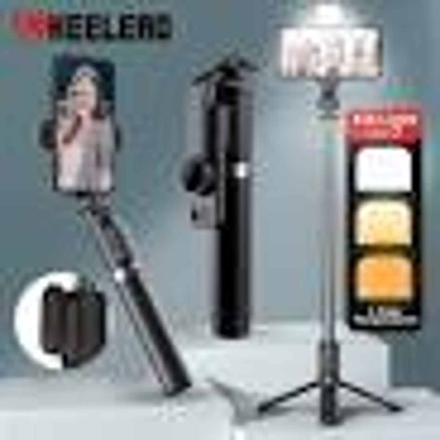 Q07 Selfie Stick Tripod Stand with LED Fill Light | Bluetooth Remote | 100cm Extendable | 3-in-1 Selfie Stick angle 2
