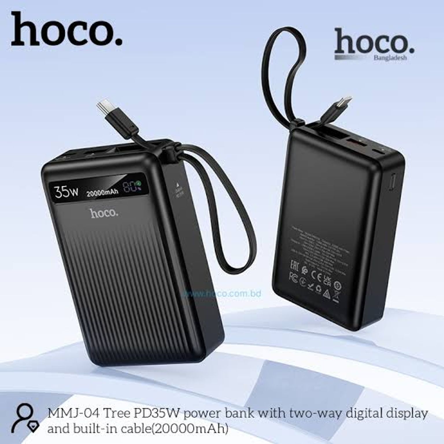 HOCO MMJ-04 20000mAh 35W PD Fast Charging Power Bank angle 2