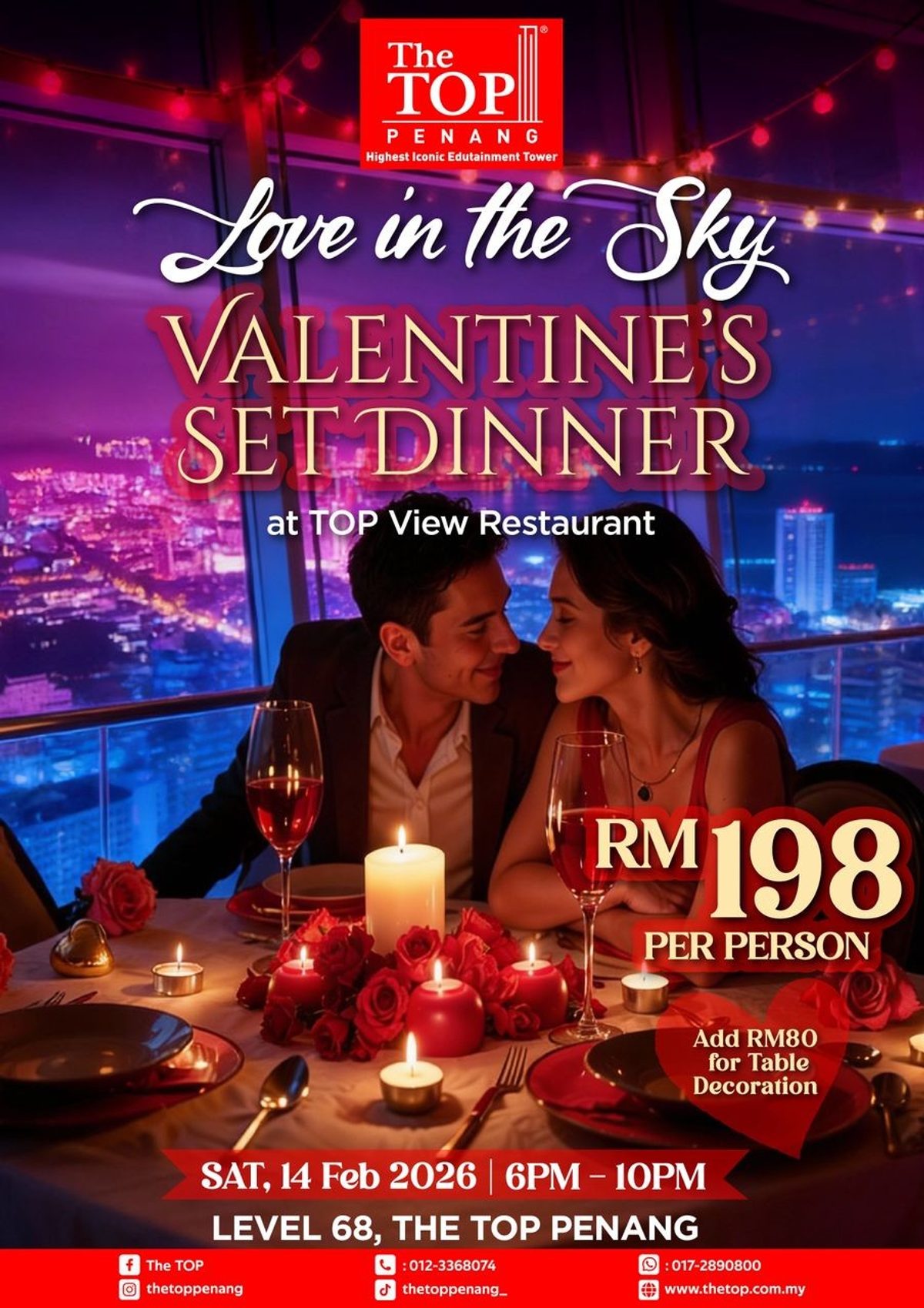 Love in the Sky Valentine Set Dinner at TOP View Restaurant by The TOP Penang