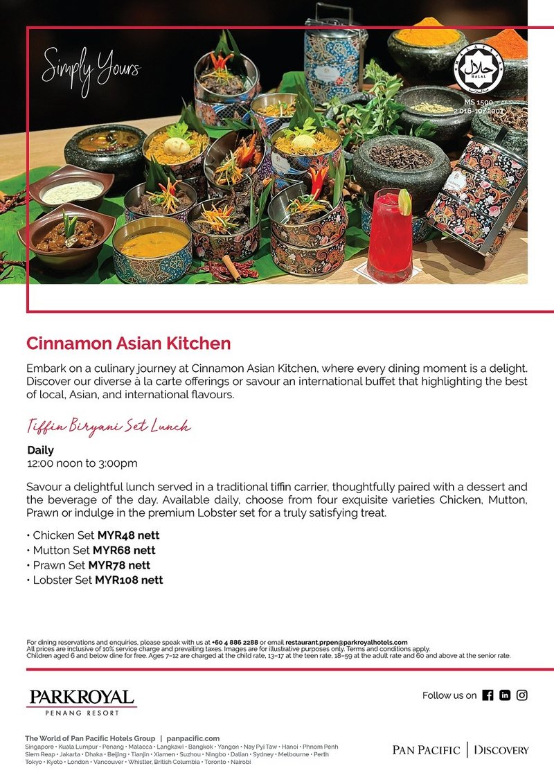 Set Lunch at Cinamon Asian Kitchen by PARKROYAL Penang Resort