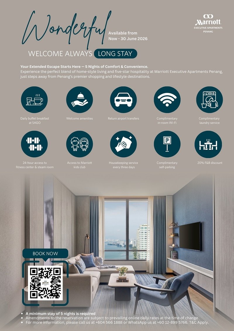 Wonderful Welcome Always – Long Stay Room Package By Penang Marriott Hotel